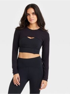 JoyLab Black Athletic 3 Piece Set with Sports Bra, Leggings, & Shrug - M/L
